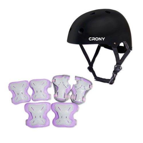 크로니 자전거 헬멧 + 보호대 세트 CR1 (블랙+퍼플)