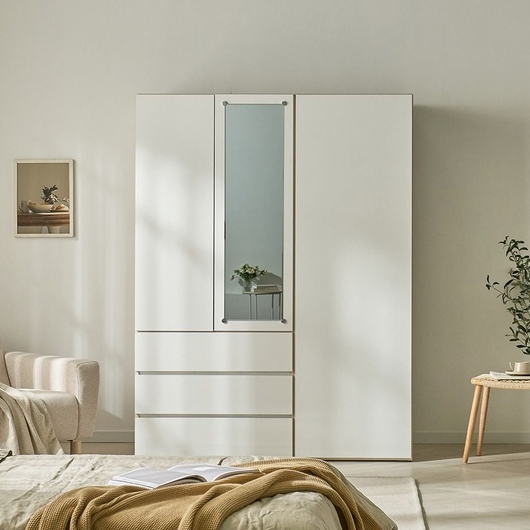 우아미가구  루엘 LPM 슬라이딩 3서랍 거울 옷장세트 1400
