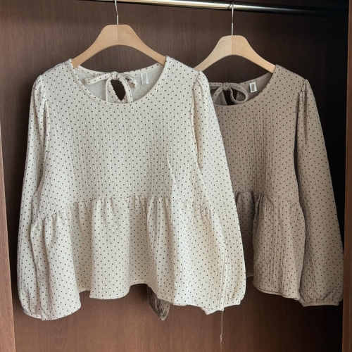 아이우먼 빅사이즈도트블라우스 S974L410 빈티지도트셔링블라우스 YP