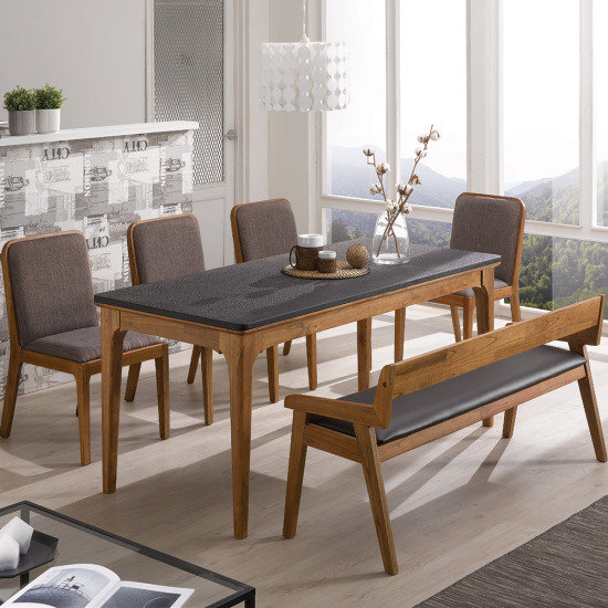 로드퍼니처  레아 화산석 식탁 1700 (의자3개+벤치1개)