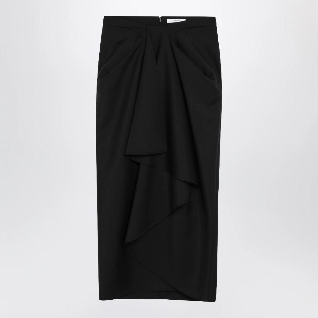 지방시 Draped skirt in black wool and mohair BW411U100H/XM_GIV-001_108-36 B.._이미지