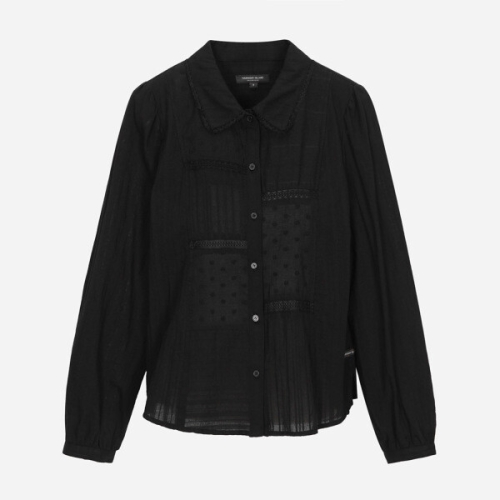 써스데이아일랜드 소재 믹스 셔츠형 블라우스 T256MBL162W_이미지