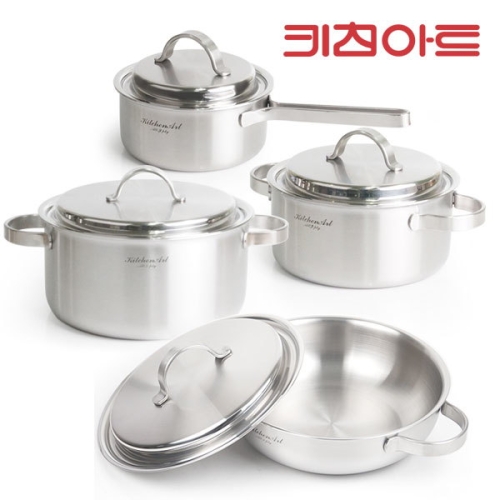 키친아트 프리미엄 통3중 스텐냄비 4종 (편수16+양수20,24+전골24)