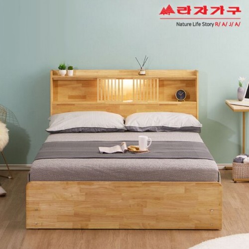 라자가구 비바 팀버 원목 수납 LED침대 Q (독립스프링)_이미지
