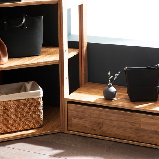 장인가구 세이 원목 옷장 2단서랍 선반 코너형 드레스룸 4200_이미지