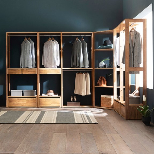 장인가구 세이 원목 옷장 2단서랍 선반 코너형 드레스룸 4200_이미지