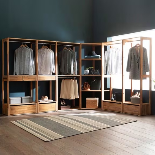 장인가구 세이 원목 옷장 2단서랍 선반 코너형 드레스룸 4200_이미지