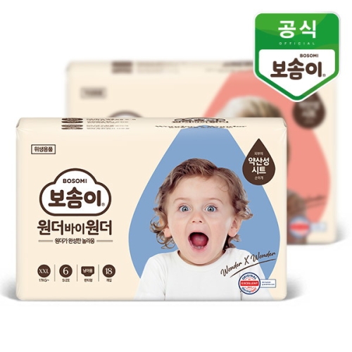 깨끗한나라 보솜이 원더바이원더 팬티형 6단계 점보형-남아용 (18매)