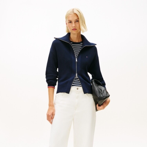 타미힐피거 여성 코튼 풀 집업 니트 가디건 T22G0KCD003WT2_이미지