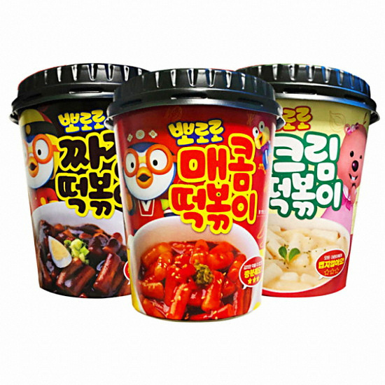 그루나무 무꼬뭐꼬 뽀로로 매콤떡볶이 120g + 크림떡볶이 115g + 짜장떡볶이 110g (5개)_이미지