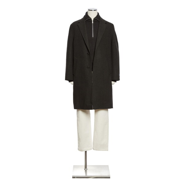 정장 F/W 가을겨울 다크카키 양모 혼방 하이넥 레이어드 싱글코트 RRLMBH74