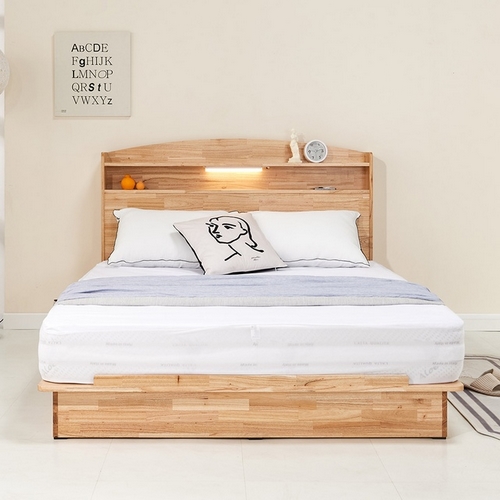 인우드 메리오 평상형 참죽 원목 LED침대 LK (매트별도)_이미지