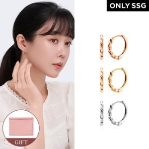 비앤비골드 14K/18K 라운딩 웨이브 꼬임 원터치 링귀걸이 한쌍 SNE42126