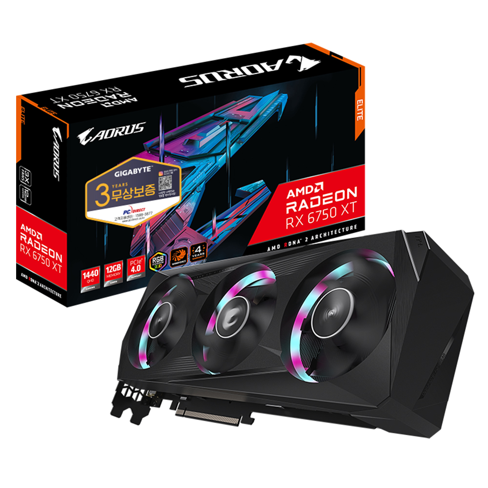 GIGABYTE AORUS 라데온 RX 6750 XT ELITE D6 12GB 피씨디렉트
