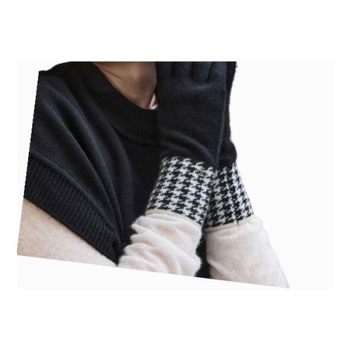 LF 닥스 여성 블랙 하운드투스체크 캐시미어 100 장갑 DCGV5F600BK_이미지