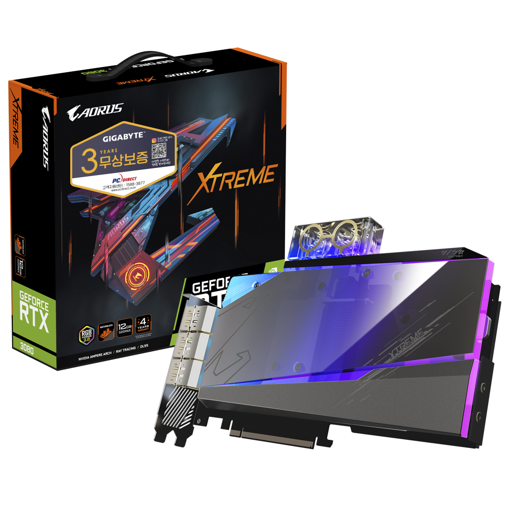 GIGABYTE AORUS 지포스 RTX 3080 XTREME 워터블럭 D6X 12GB 피씨디렉트