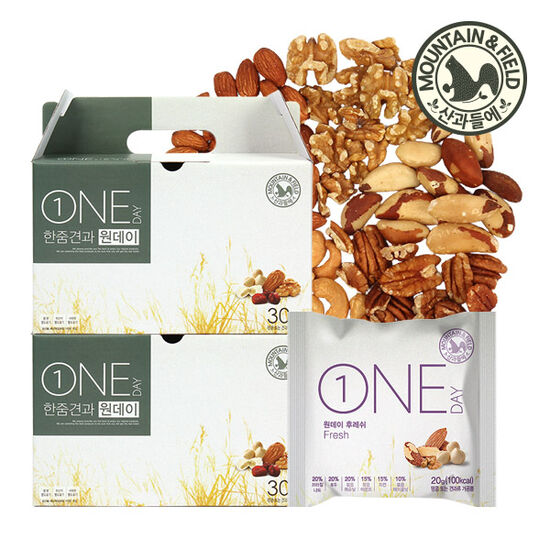 산과들에 한줌견과 원데이 후레쉬 20g 30개입 선물세트 (2개)