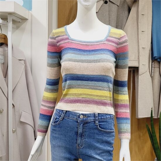 클리지 줄무늬 스퀘어넥 니트CN2WKT07_이미지