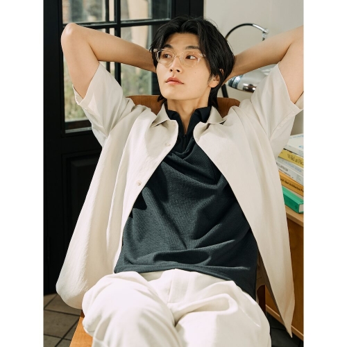 젠틀테크 반집업 칼라넥 반소매 티셔츠 블랙_BC5342C635