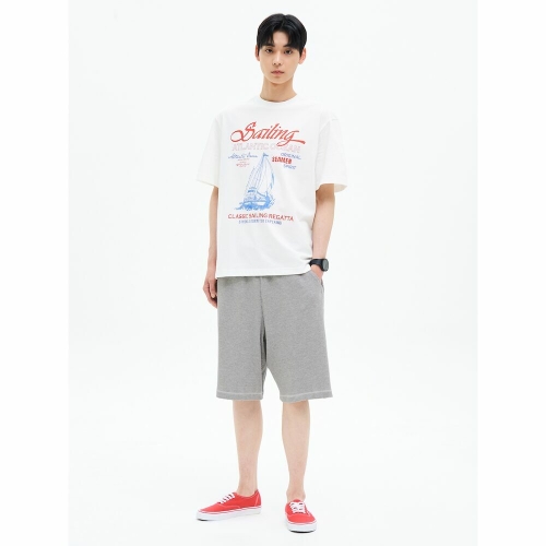 오버핏 와플지 배색스티치 밴딩 쇼츠 그레이 455525EQ13