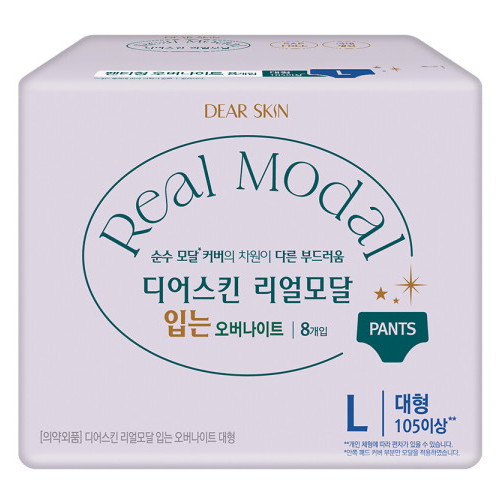깨끗한나라 디어스킨 리얼모달 입는 오버나이트 대형 8개 (1팩(8개))