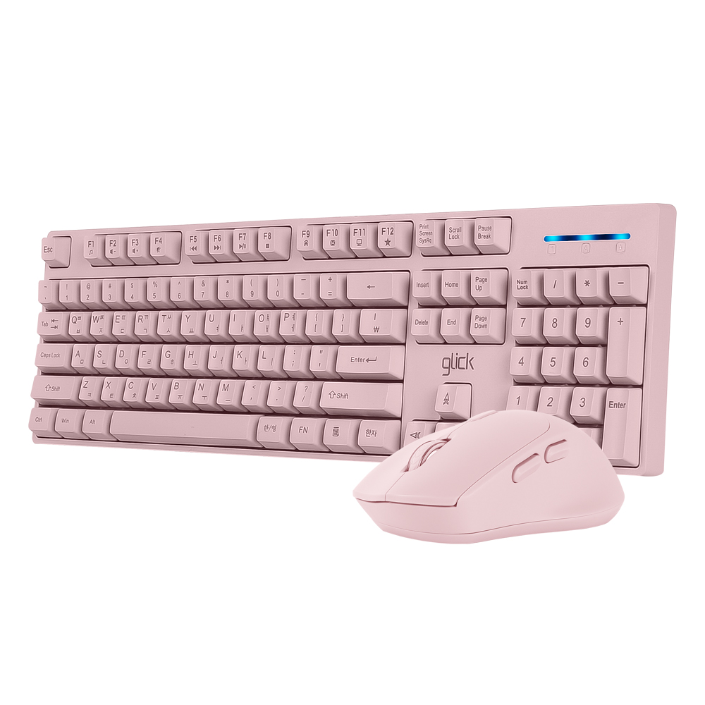 지클릭커 OFFICEPRO WMK60 스탠다드 M 무선 무소음 키보드 마우스 세트 (핑크)_이미지