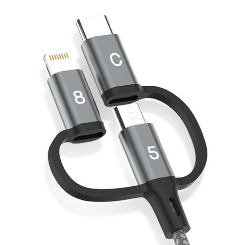 포유아이엔씨 4YOU 메탈 패브릭 3in1 젠더형 케이블 (1.5m)_이미지