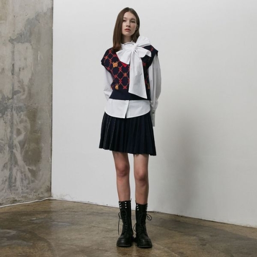 자연주의 하프사입 와인 플리츠 배색 미니 스커트 EN3KS360_이미지