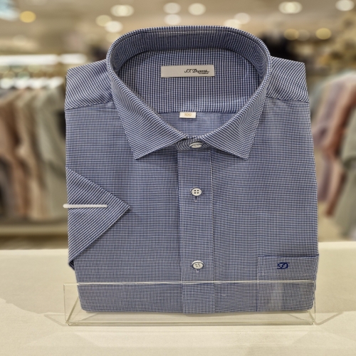 에스티듀퐁 셔츠 SE5MM11HS106SNY 구김이 적은 면 텐셀 도비 반팔 일반 핏 셔츠 반소매