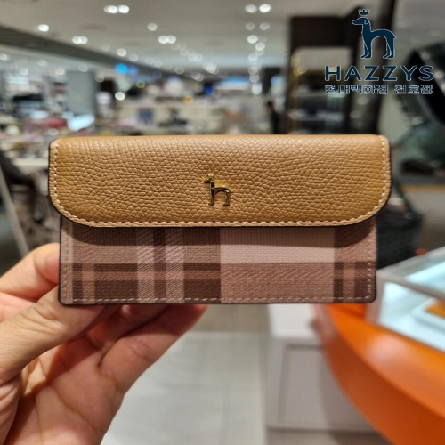 헤지스 베이지 체크배색 가죽 카드지갑 HIHO4F351I2_이미지