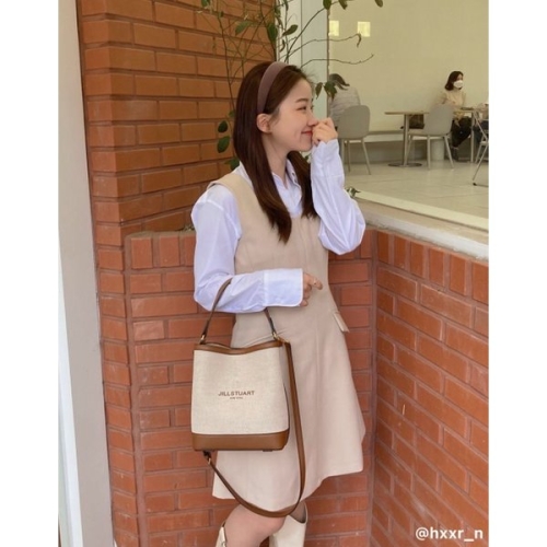 LF 질스튜어트 JABA6E649 뉴페이퍼 아이보리 캔버스 버킷백 M