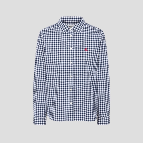  빈폴레이디스 여성 코튼 혼방 깅엄체크 슬림숏 셔츠 네이비 BF6264C07R