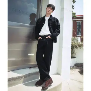  드로우핏 서강준PICK 워싱 릴렉스 스트레이트 데님 팬츠 BLACK INDIGO 329820