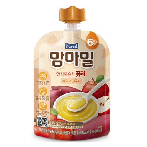 매일유업 맘마밀 안심이유식 퓨레 사과와 고구마 100g (1개)_이미지