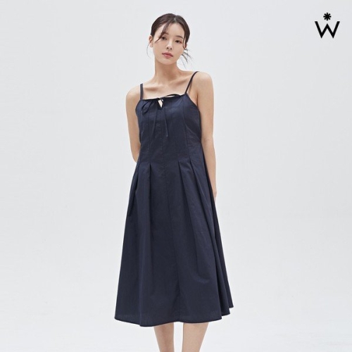  위시드 스퀘어 리본 트임 넥 절개 뷔스티에 원피스 WIAAOP155