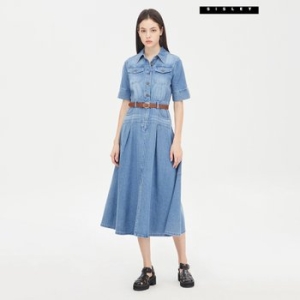 SISLEY 여성 허리 밴딩 데님 셔츠형 원피스 SAOPC6531_이미지