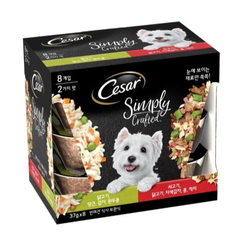 시저 심플리 크래프티드 닭고기, 당근, 감자, 완두콩 + 쇠고기, 닭고기, 자색감자, 콩, 적미 버라이어티팩 37g 8팩 (1개)_이미지