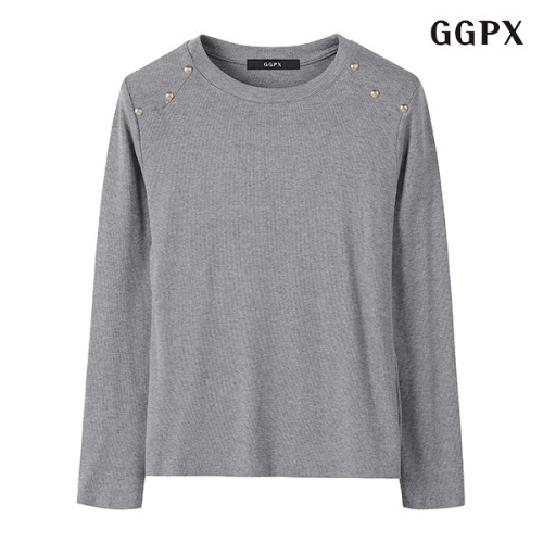  GGPX 베이직 금장 라운드 페미닌 긴팔 티셔츠 GOCLW009D