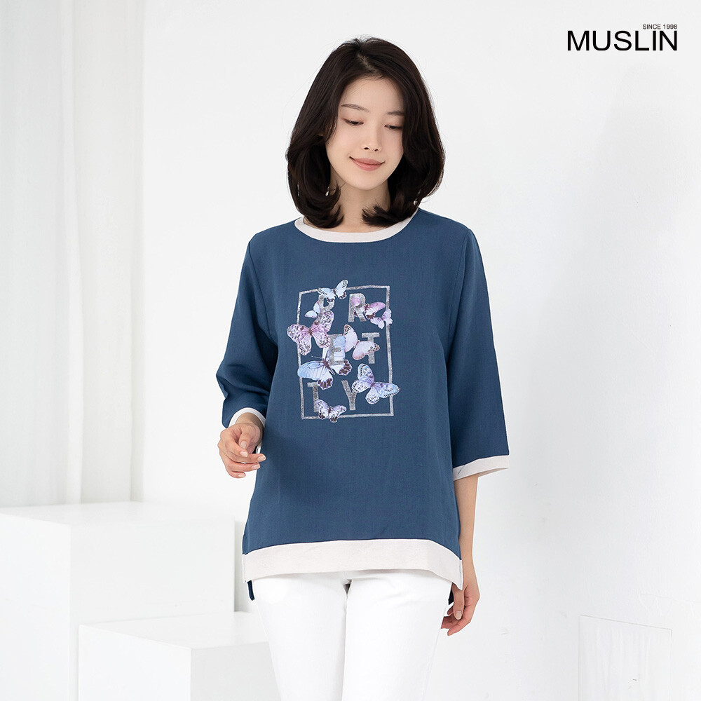 엄마옷 라운드 7부 나비 티셔츠 TS614115 중년여성/50대/60대/70대/빅사이즈/할머니옷