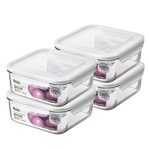 글라스락 클래식 화이트에디션 정사각 2600ml (4개)_이미지