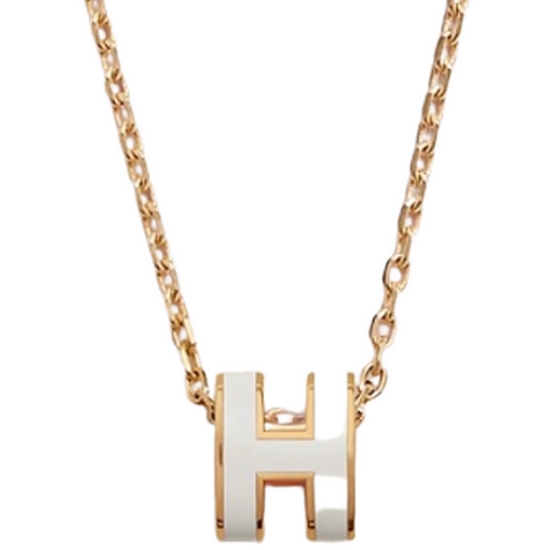 에르메스 미니 팝아슈 목걸이 골드 하드웨어 & 블랑 H147992F49_이미지