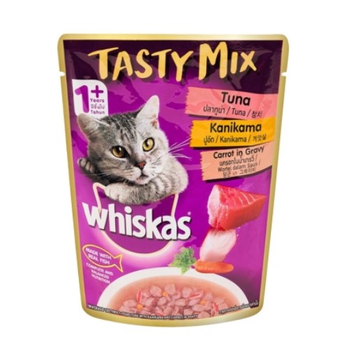  위스카스 테이스티믹스 참치, 게맛살과 당근 in 그레이비 70g [5개]
