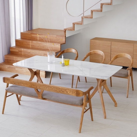 버튼스 비앙코 천연 대리석 애쉬원목 식탁 2000