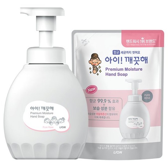 아이깨끗해 프리미엄 모이스처 폼 핸드솝 퓨어로즈 450ml+리필 400ml (본품1개+리필4개)_이미지