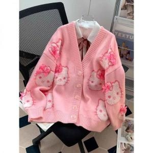 산리오 핑크 헬로 키티 가디건 스웨터 여성 봄 가을 루즈하고 코트 집들이 파티 생일 선물 2179733