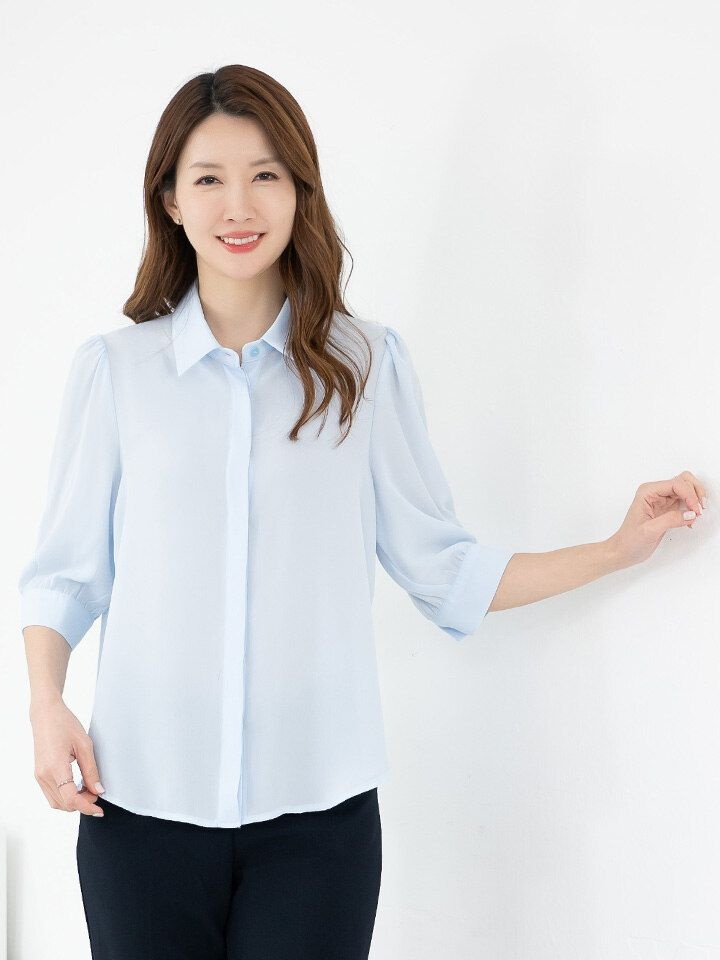 모슬린 엄마옷 블라우스 7부 오픈 무지 603FGH163 마담/중년여_이미지