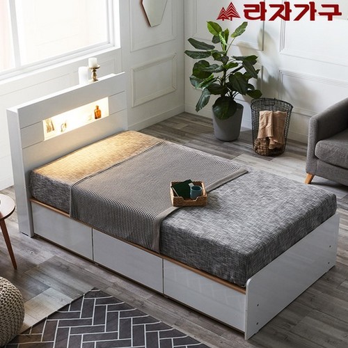 라자가구 아이비 3단수납 LED침대 SS (인디파워독립)