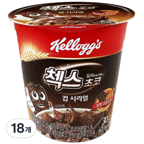 켈로그 컵시리얼 콘푸로스트 30g + 첵스초코 30g 18개
