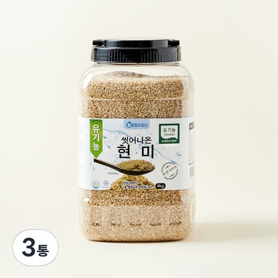 대구농산 유기농 씻어나온 현미 (4kg,3통)_이미지