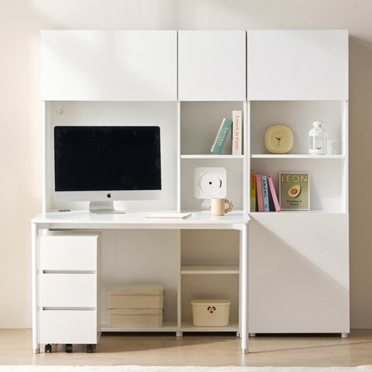 ? 전면책장 5단+책상+3단 이동 서랍장+5단 책장 세트 1200